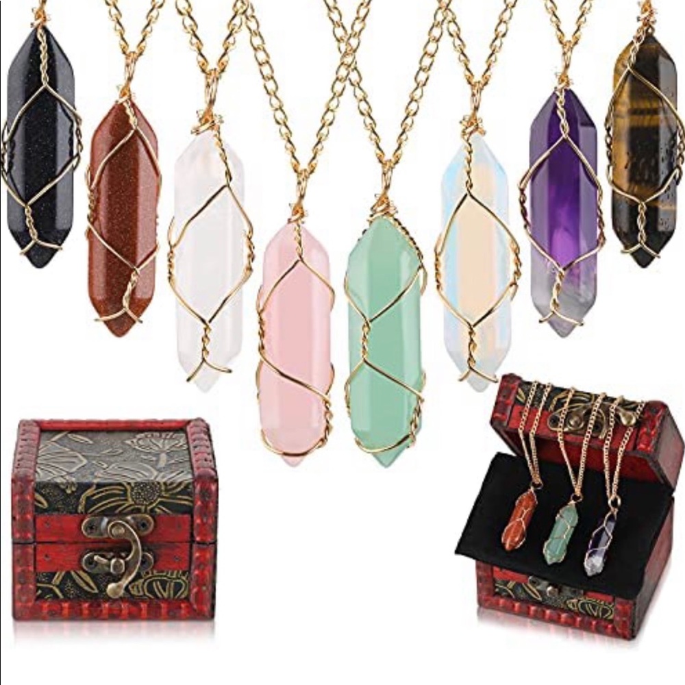 CRYSTAL STONE necklaces 8 pieces